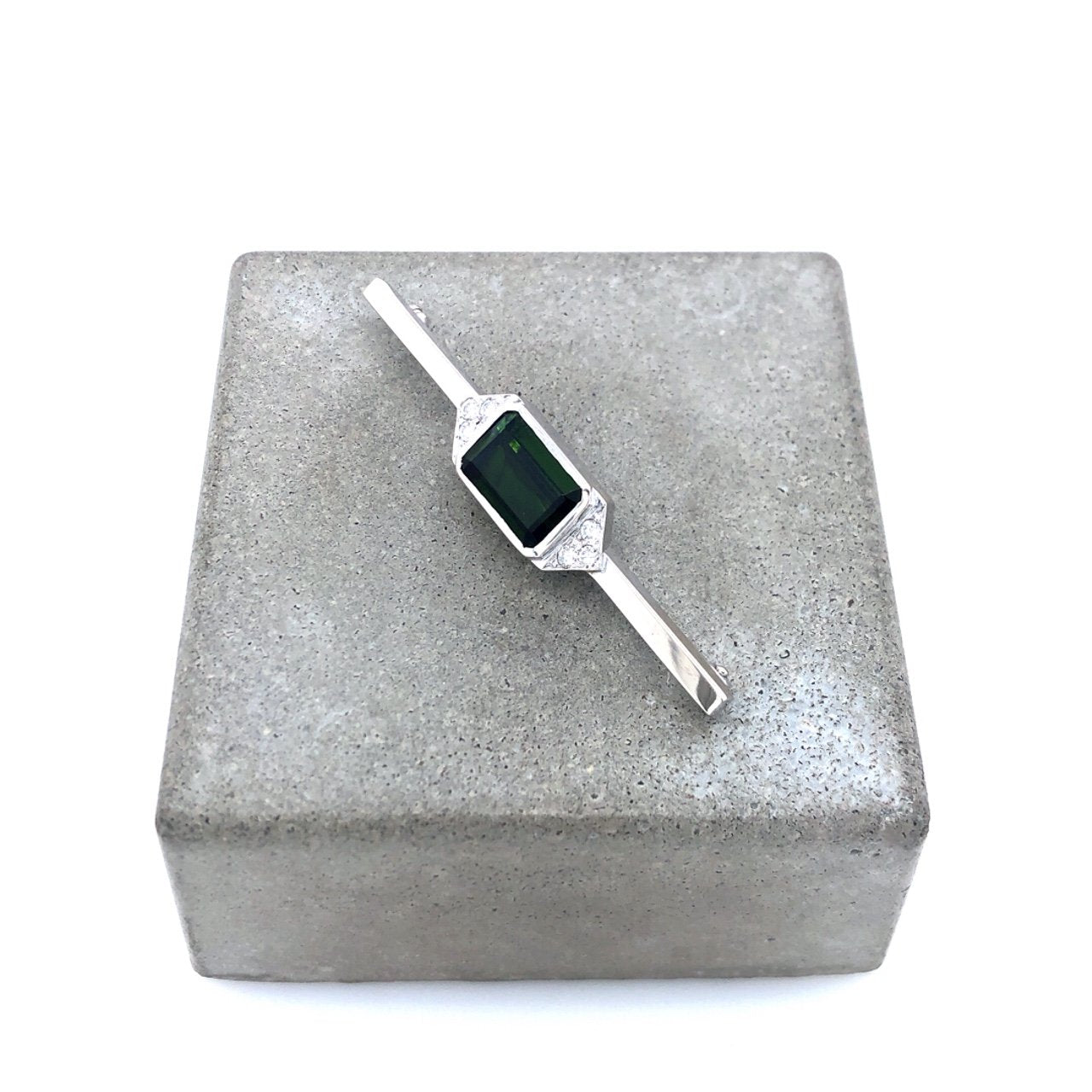 antike-broschen-Brosche Weissgold 585 mit Turmalin & Brillanten-[SKU]-Prejou