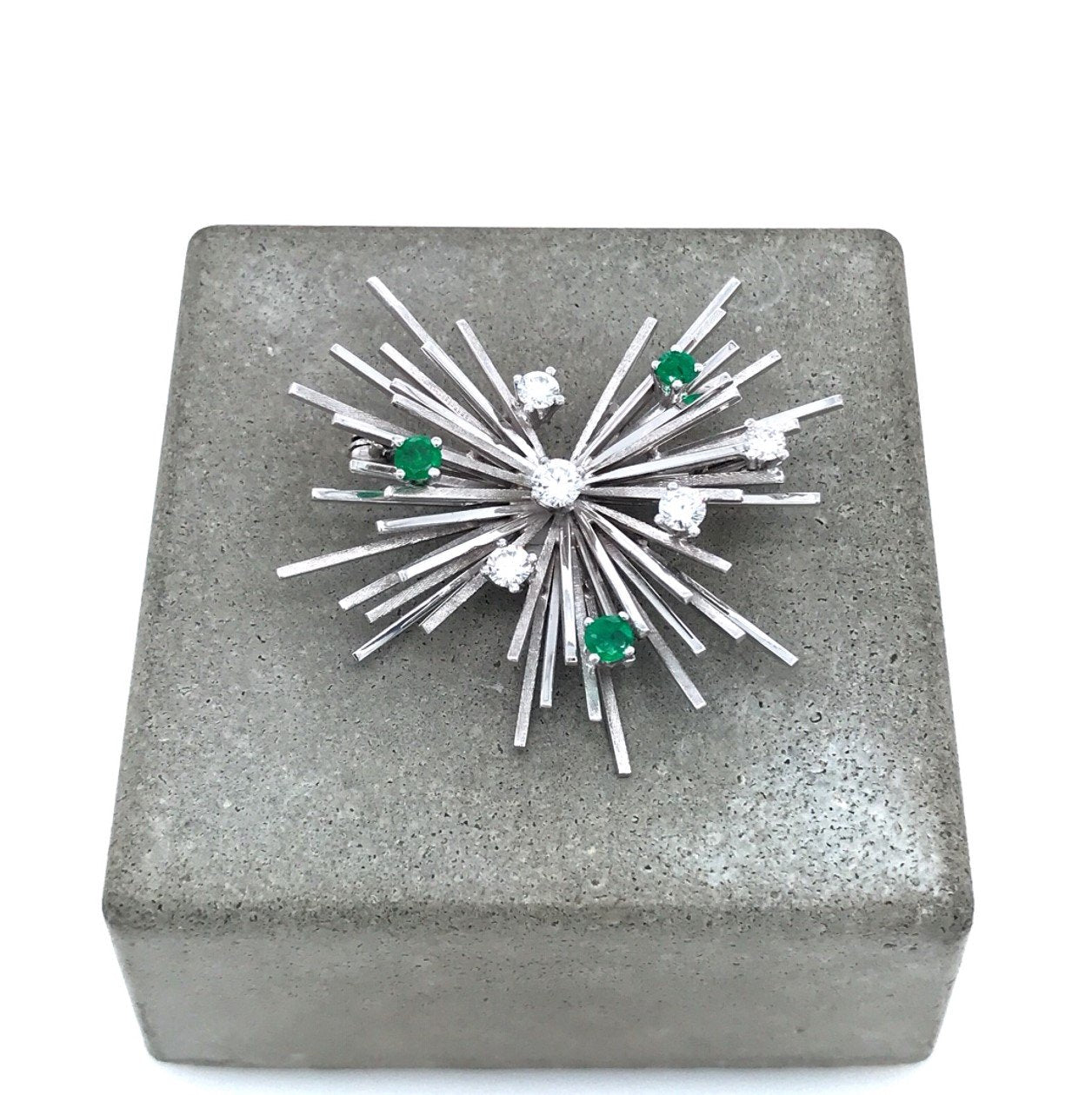 antike-broschen-Brosche Weissgold 750 mit Smaragden & Brillanten-[SKU]-Prejou