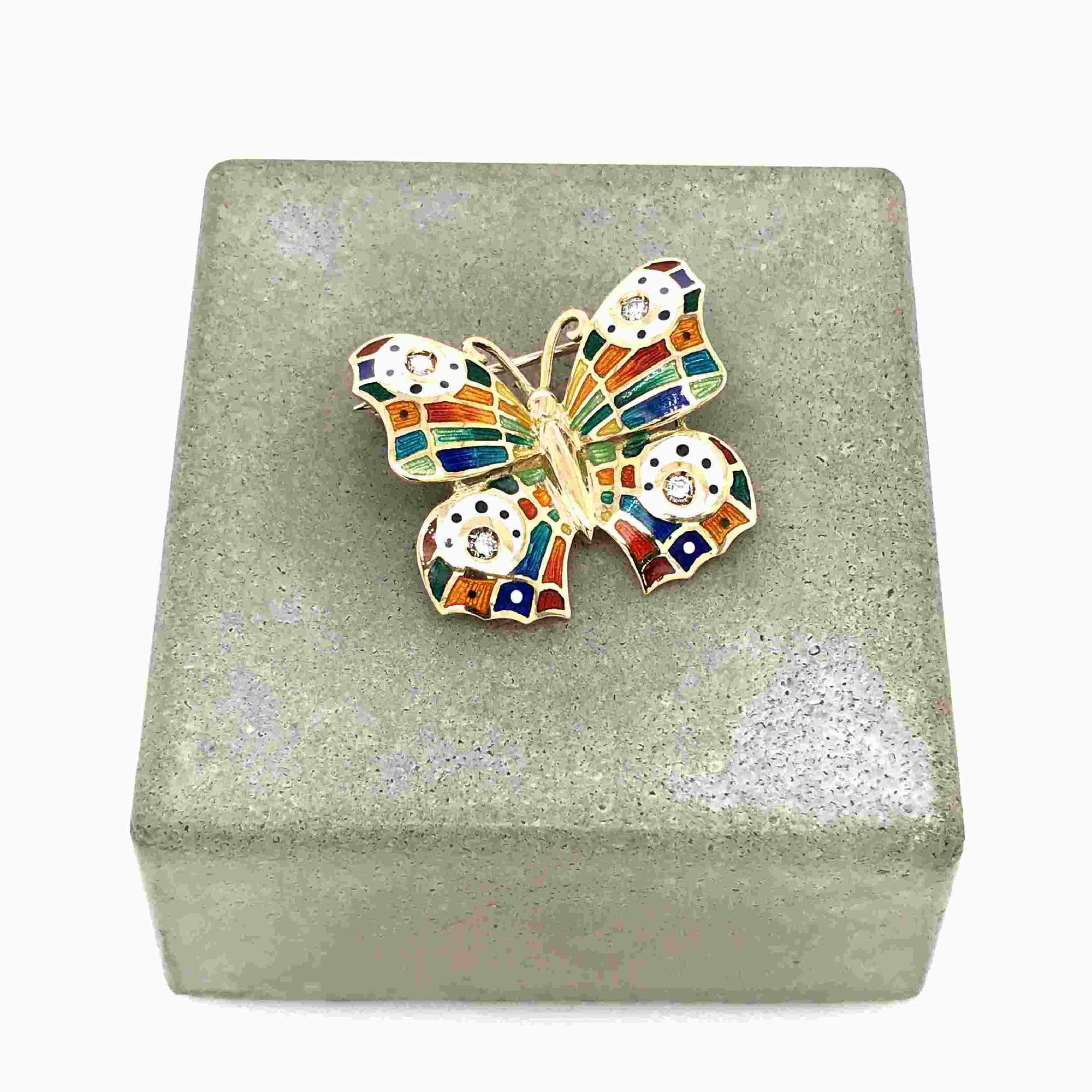 antike-broschen-Schmetterlings-Brosche Gelbgold 750 mit Brillanten-[SKU]-Prejou