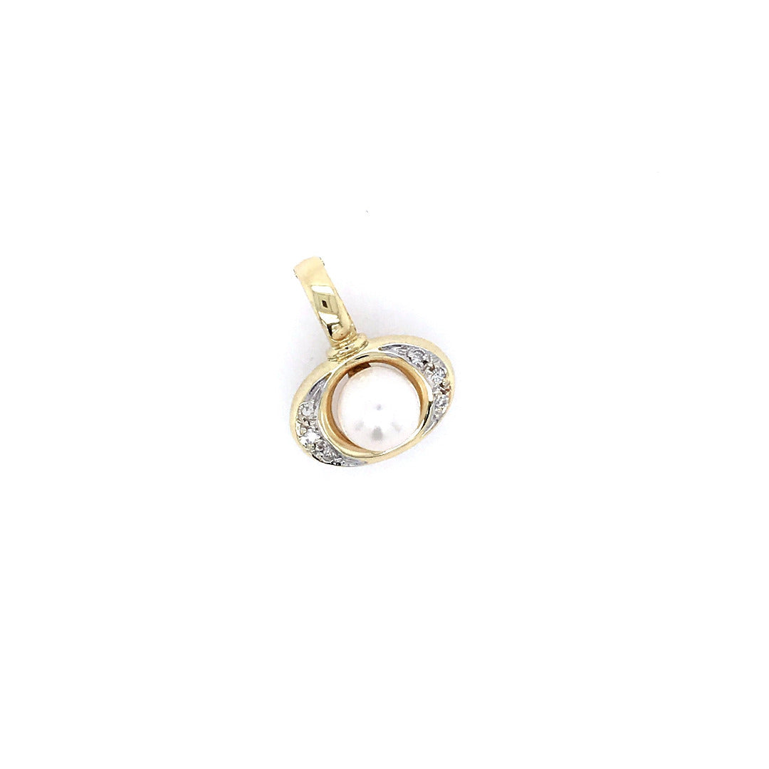 antike-kette-anhaenger-Anhänger Bicolor Gold 585 mit Perle &amp; Diamanten-10711-Prejou