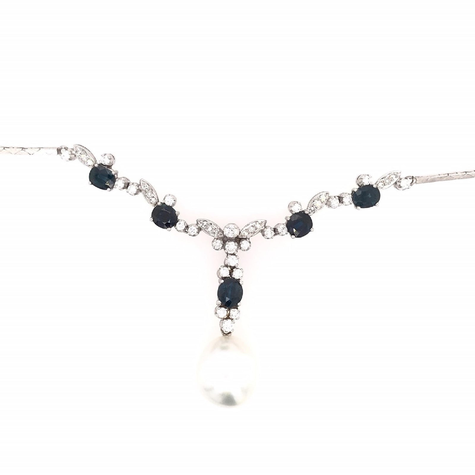 gebrauchte-kette-Exklusives Collier Weissgold 750 mit Perle, Safiren, Diamanten & Brillanten-10132-Prejou