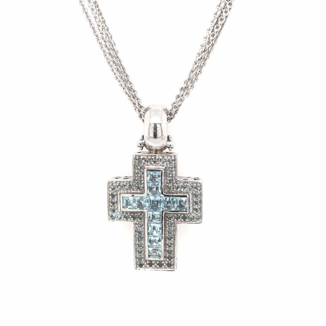 antike-kette-mit-anhaenger-Wempe Halskette mit Kreuz-Anhänger Weissgold 750 mit Topas-11089-Prejou