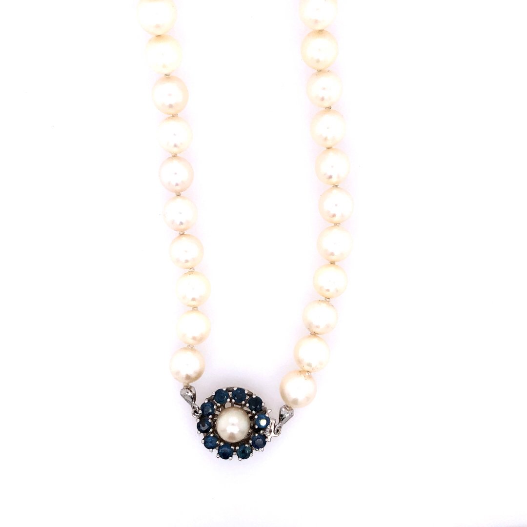 gebrauchte-kette-Perlenkette mit Weißgold- & Safirverschluss-10193-Prejou