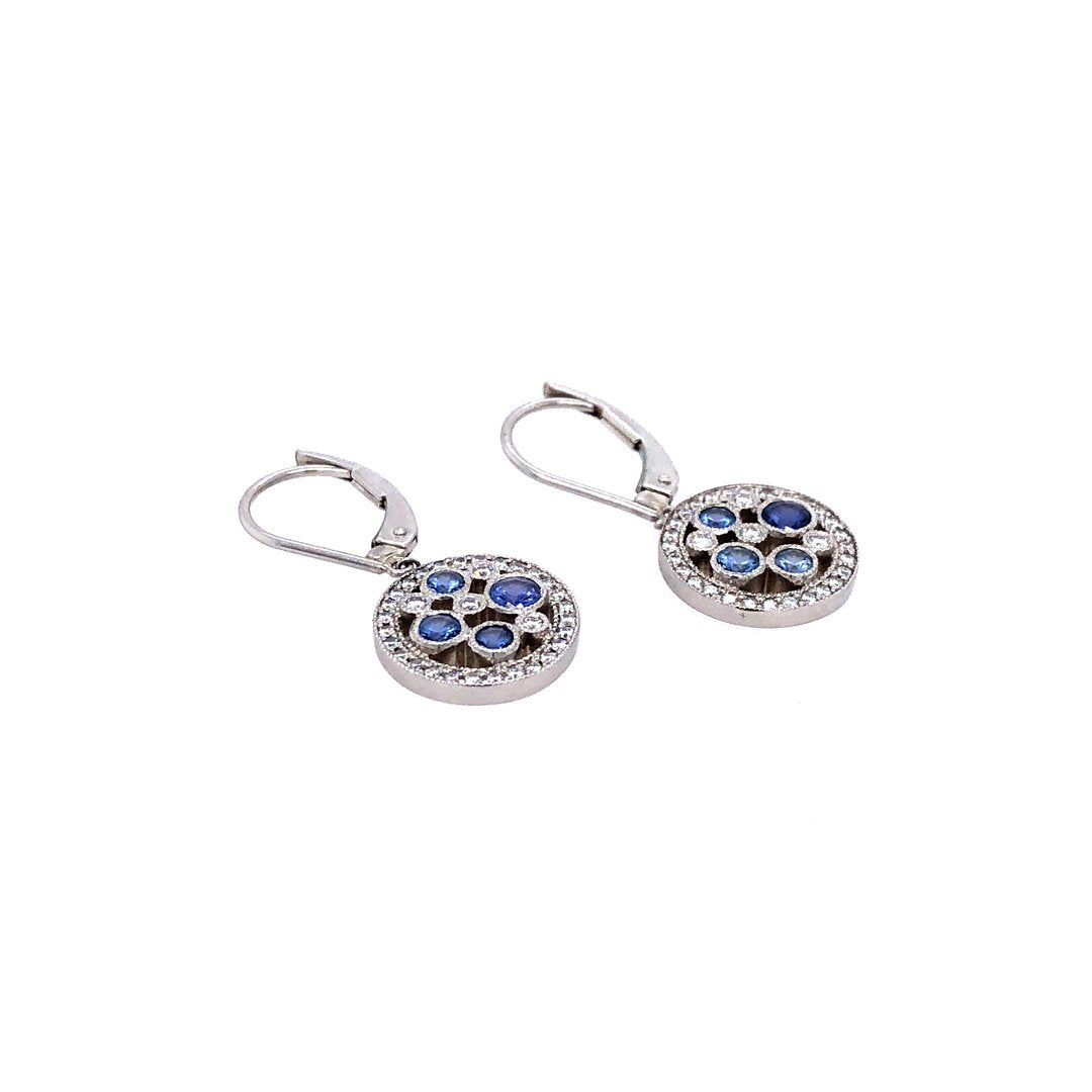 Gems Bezel Hook Earrings - Fan Silver Jewelry - Timeless Elegance
