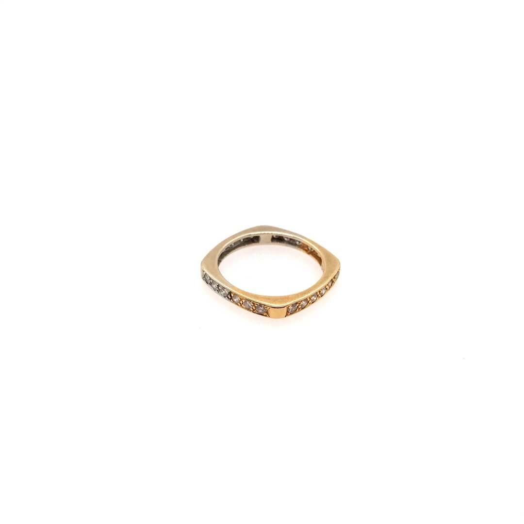 antiker-echtschmuck-antike-ringe-Quadratischer Ring Bicolor Gold 750 mit Brillanten-10016-Prejou