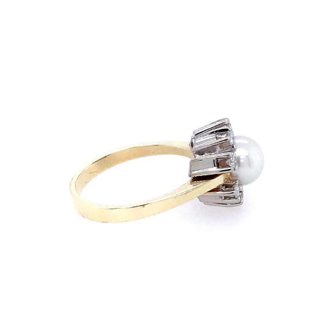 antiker-echtschmuck-antike-ringe-Ring Bicolor Gold 585 mit Perle &amp; Brillanten-10085-Prejou