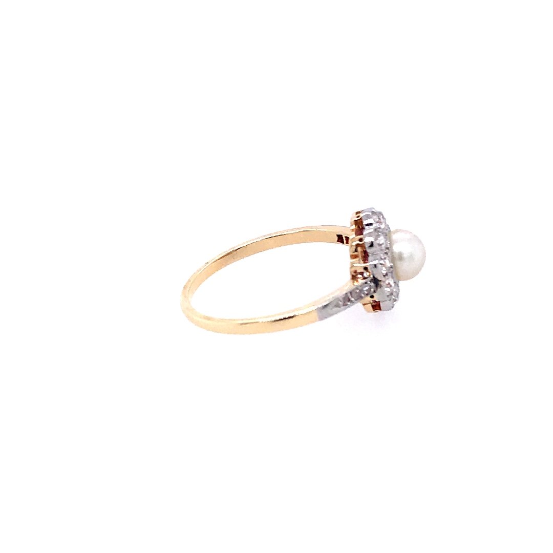 Prejou Diamanten Gold Bicolor - Schmuck Ring 585 & Perle mit Vintage