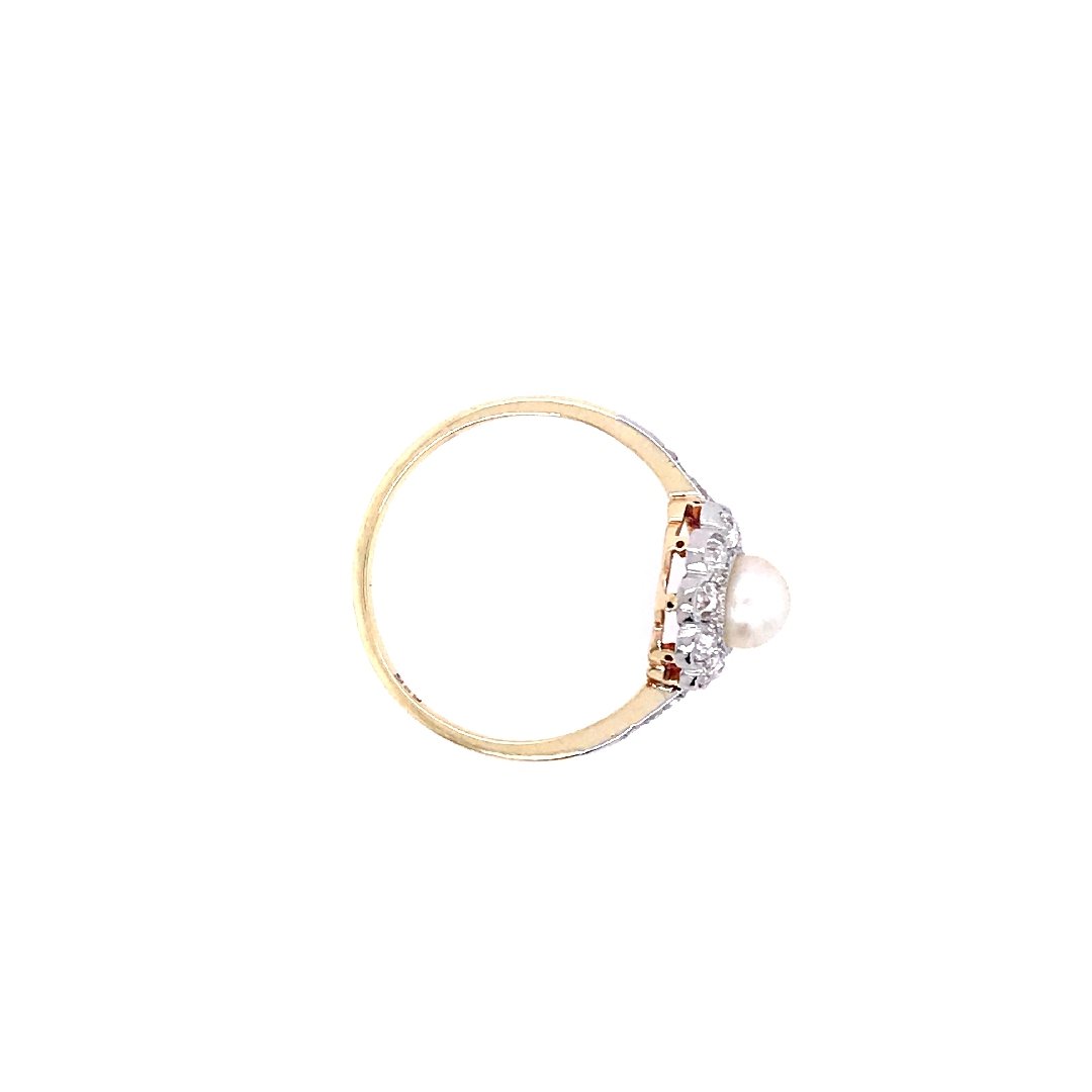 antiker-echtschmuck-antike-ringe-Ring Bicolor Gold 585 mit Perle &amp; Diamanten-10005-Prejou