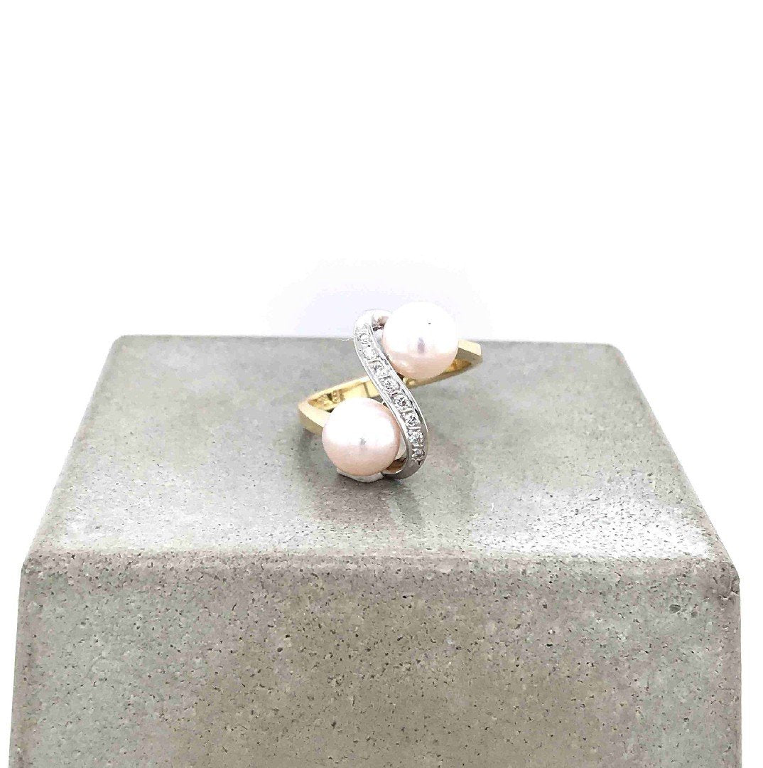 antiker-echtschmuck-antike-ringe-Ring Bicolor Gold 585 mit Perlen & Brillanten-10059-Prejou