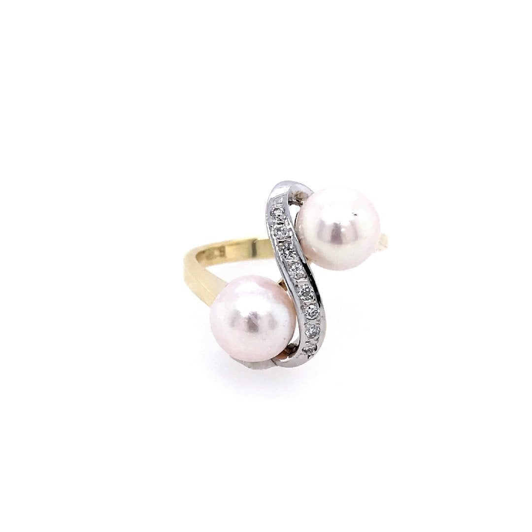 antiker-echtschmuck-antike-ringe-Ring Bicolor Gold 585 mit Perlen & Brillanten-10059-Prejou
