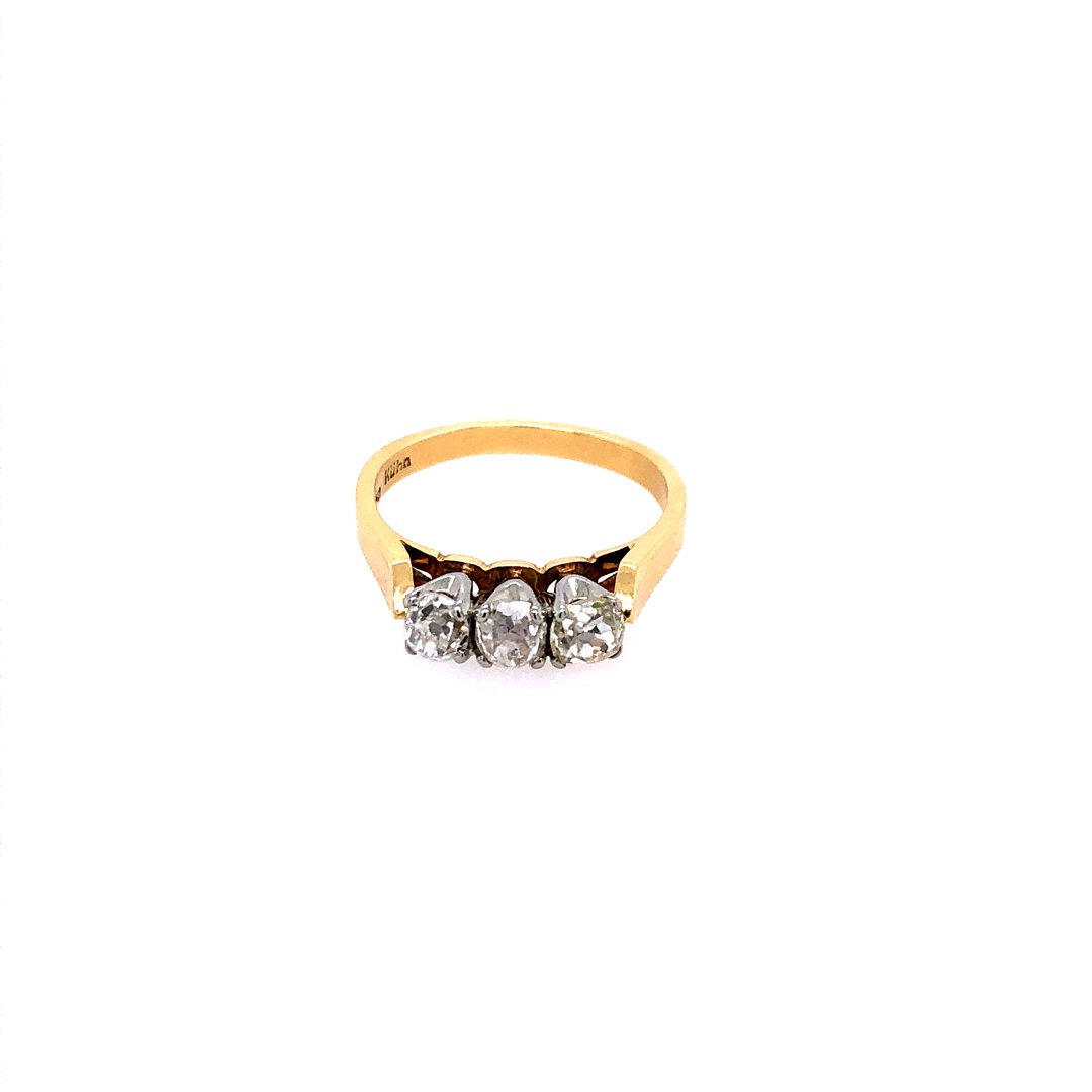 antiker-echtschmuck-antike-ringe-Ring Bicolor Gold 750 mit 3 Diamanten-11264-Prejou