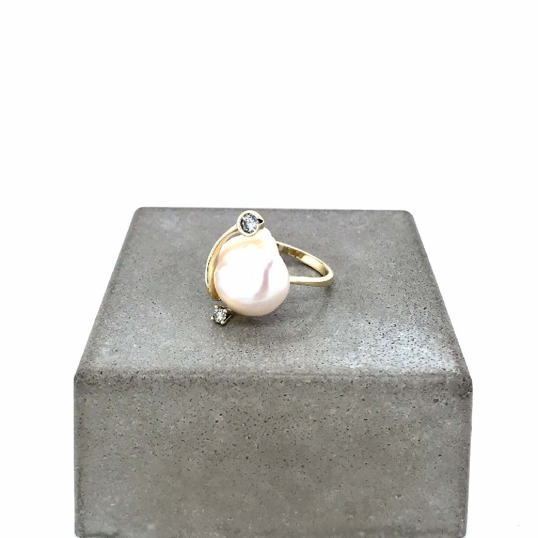 antiker-echtschmuck-antike-ringe-Ring Gelbgold 585 mit Perle & Brillanten-10484-Prejou