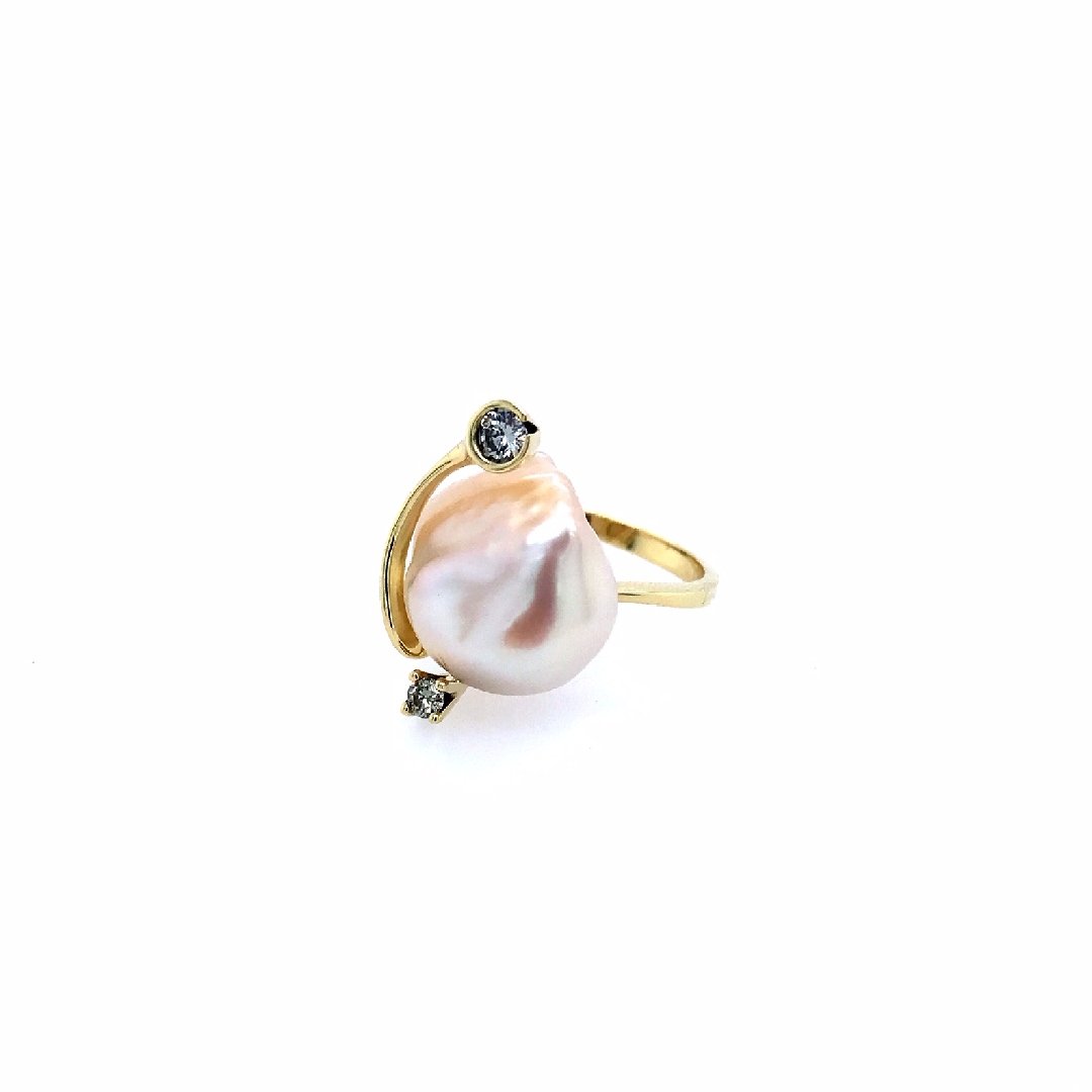 antiker-echtschmuck-antike-ringe-Ring Gelbgold 585 mit Perle & Brillanten-10484-Prejou
