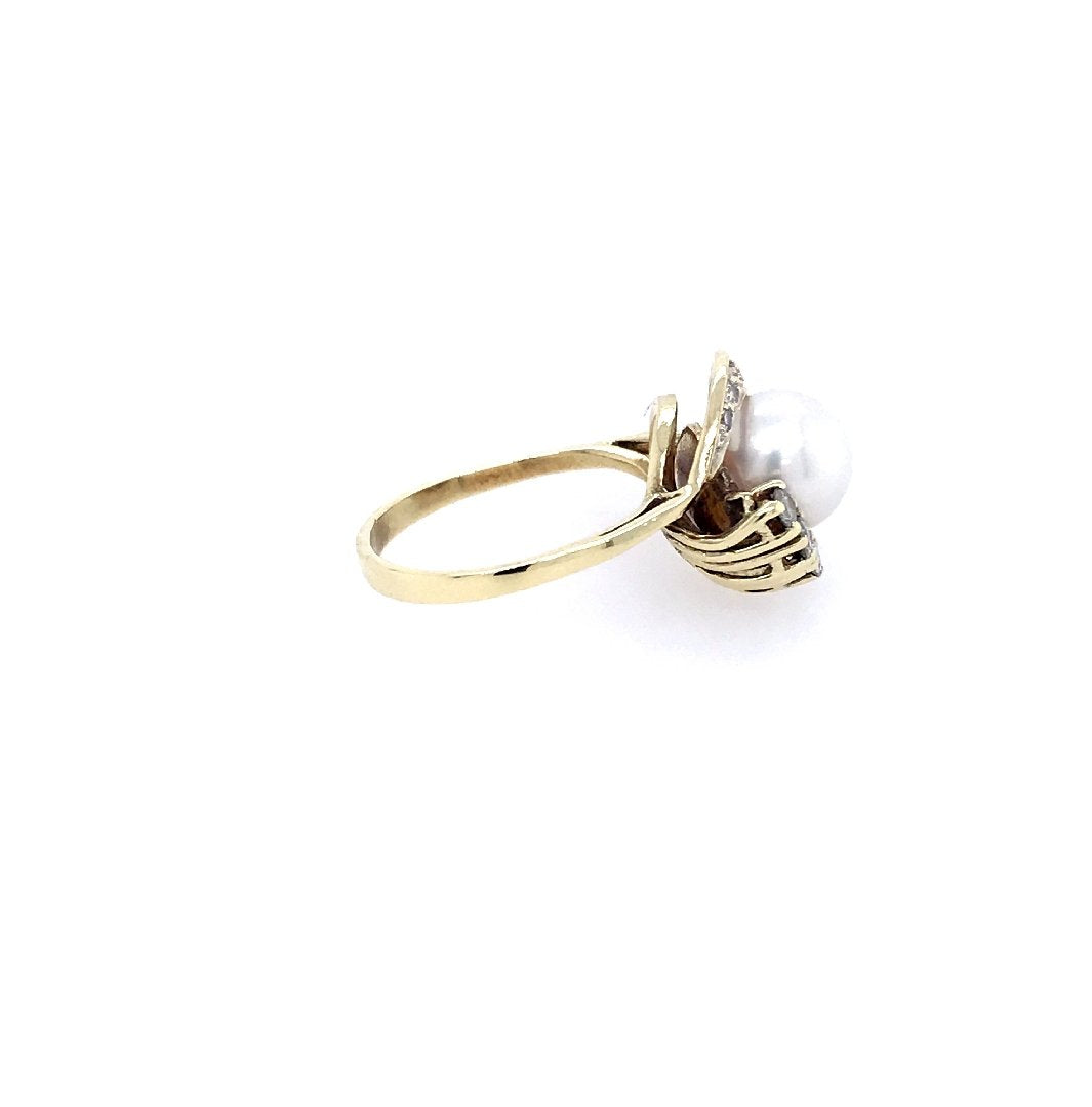 antiker-echtschmuck-antike-ringe-Ring Gelbgold 585 mit Perle, Diamanten &amp; Brillanten-10026-Prejou