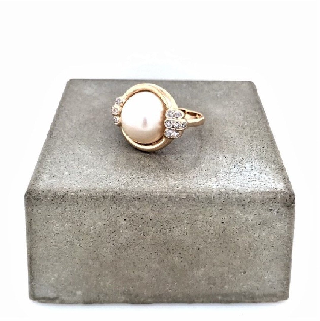 antiker-echtschmuck-antike-ringe-Ring Roségold 585 mit Perle & Brillanten-10503-Prejou