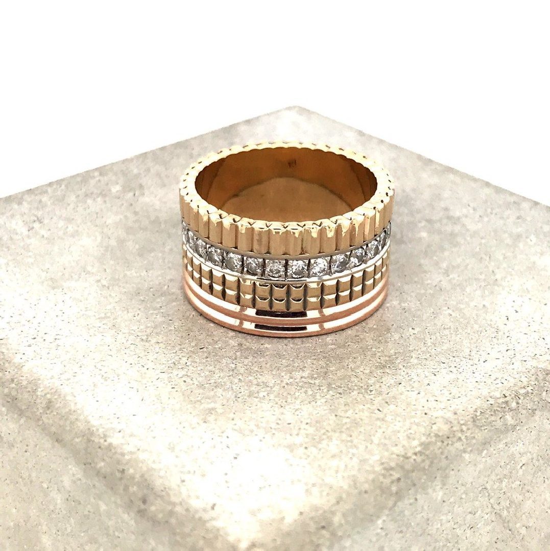 Vintage Ring Tricolor Gold 750 mit Brillanten-11014-Prejou