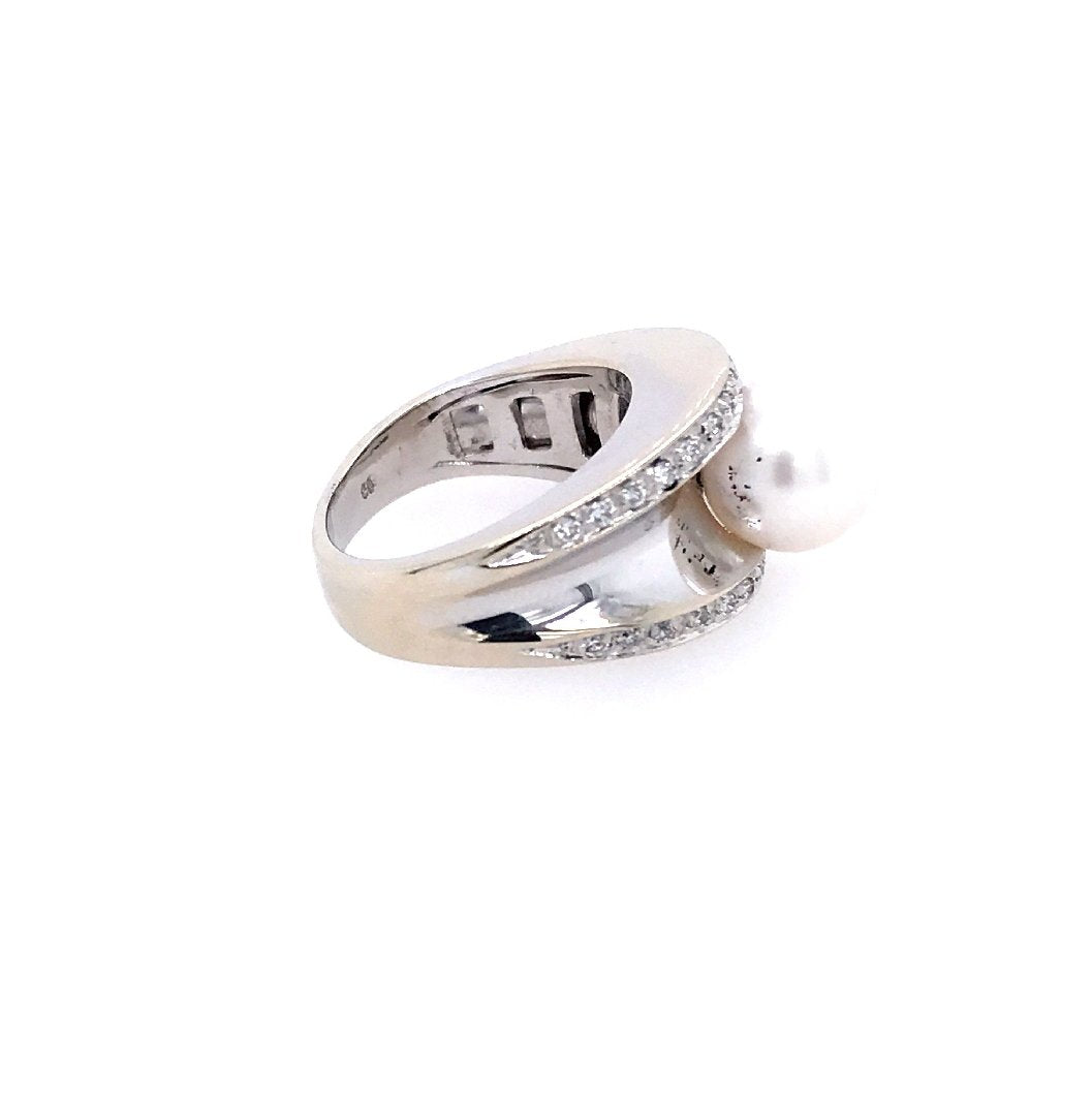 antiker-echtschmuck-antike-ringe-Ring Weissgold 750 mit Perle &amp; Brillanten-10096-Prejou