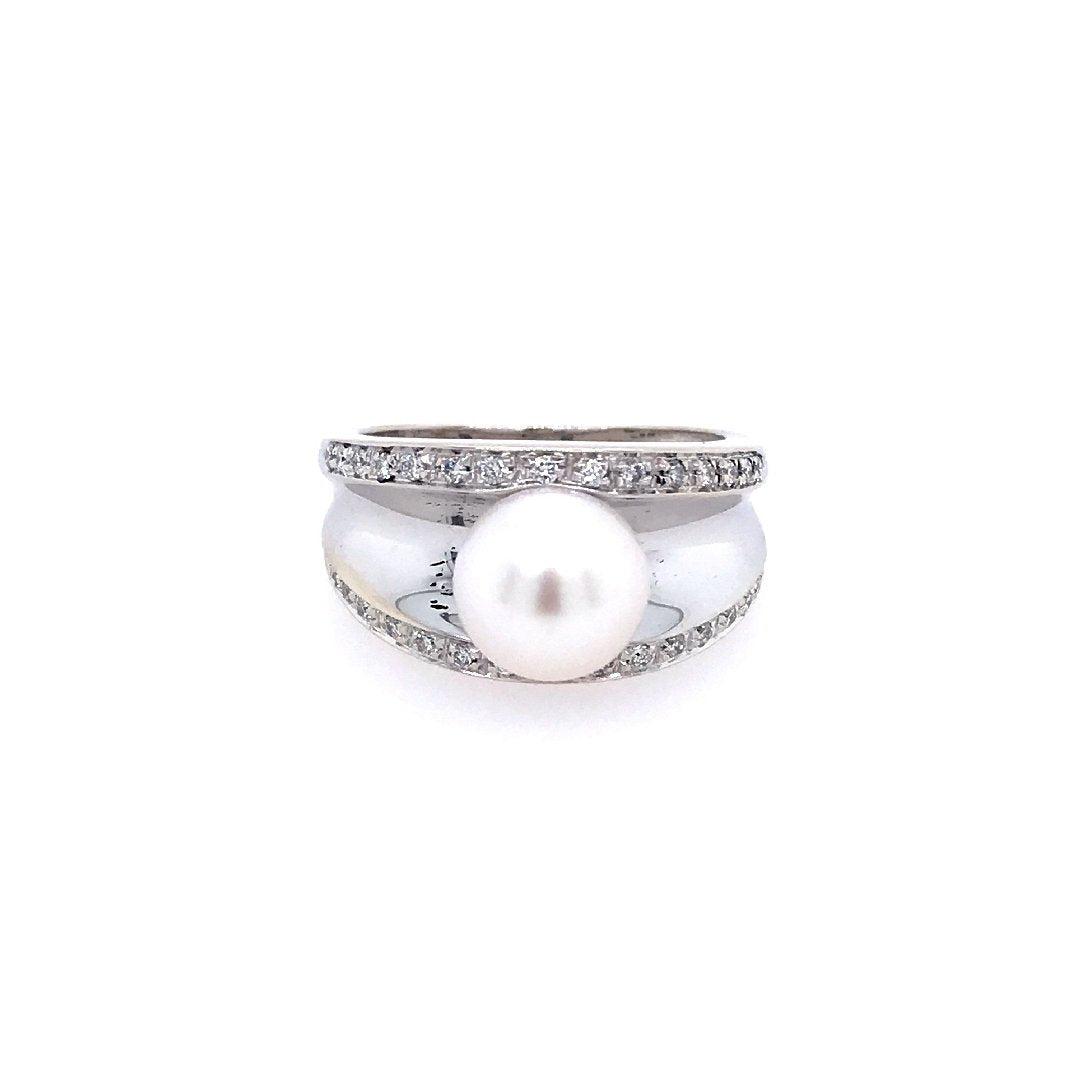 antiker-echtschmuck-antike-ringe-Ring Weissgold 750 mit Perle & Brillanten-10096-Prejou