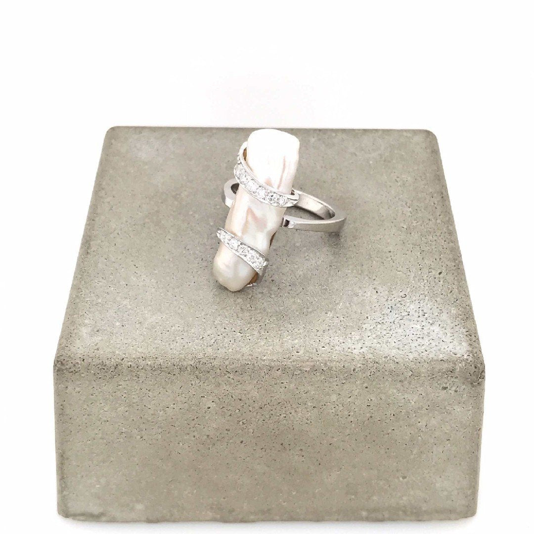 antiker-echtschmuck-antike-ringe-Ring Weissgold 750 mit Perle & Brillanten-10128-Prejou