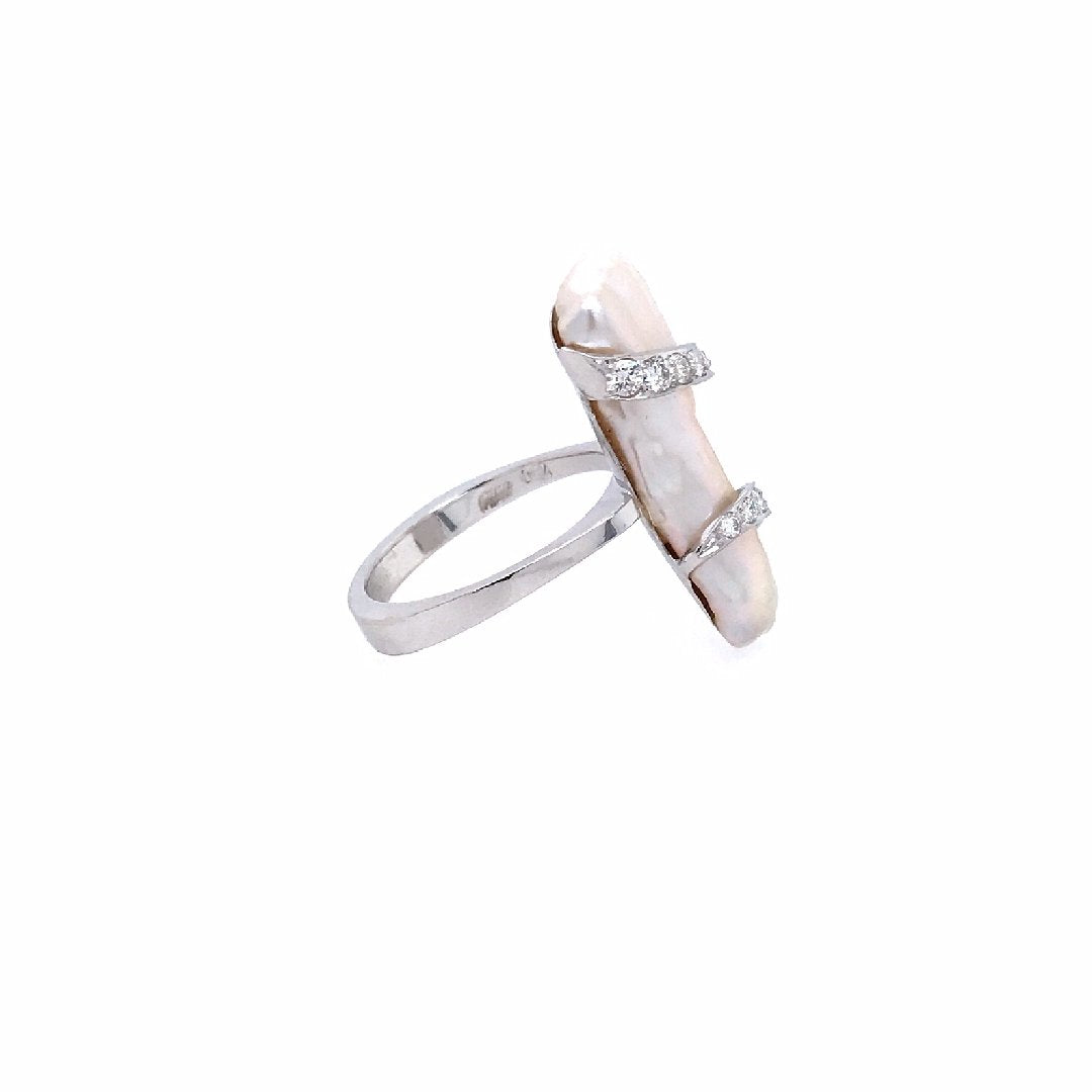antiker-echtschmuck-antike-ringe-Ring Weissgold 750 mit Perle &amp; Brillanten-10128-Prejou