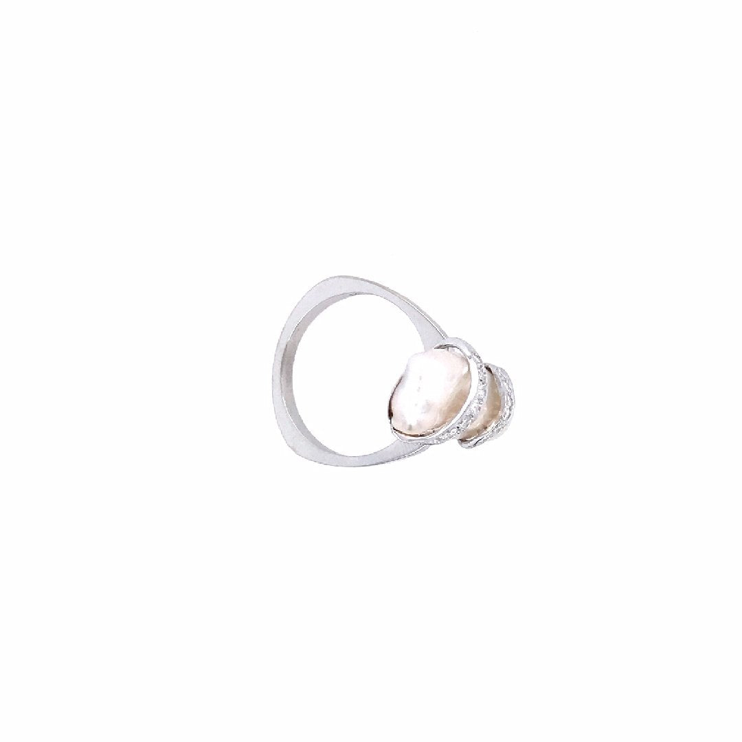 antiker-echtschmuck-antike-ringe-Ring Weissgold 750 mit Perle &amp; Brillanten-10128-Prejou