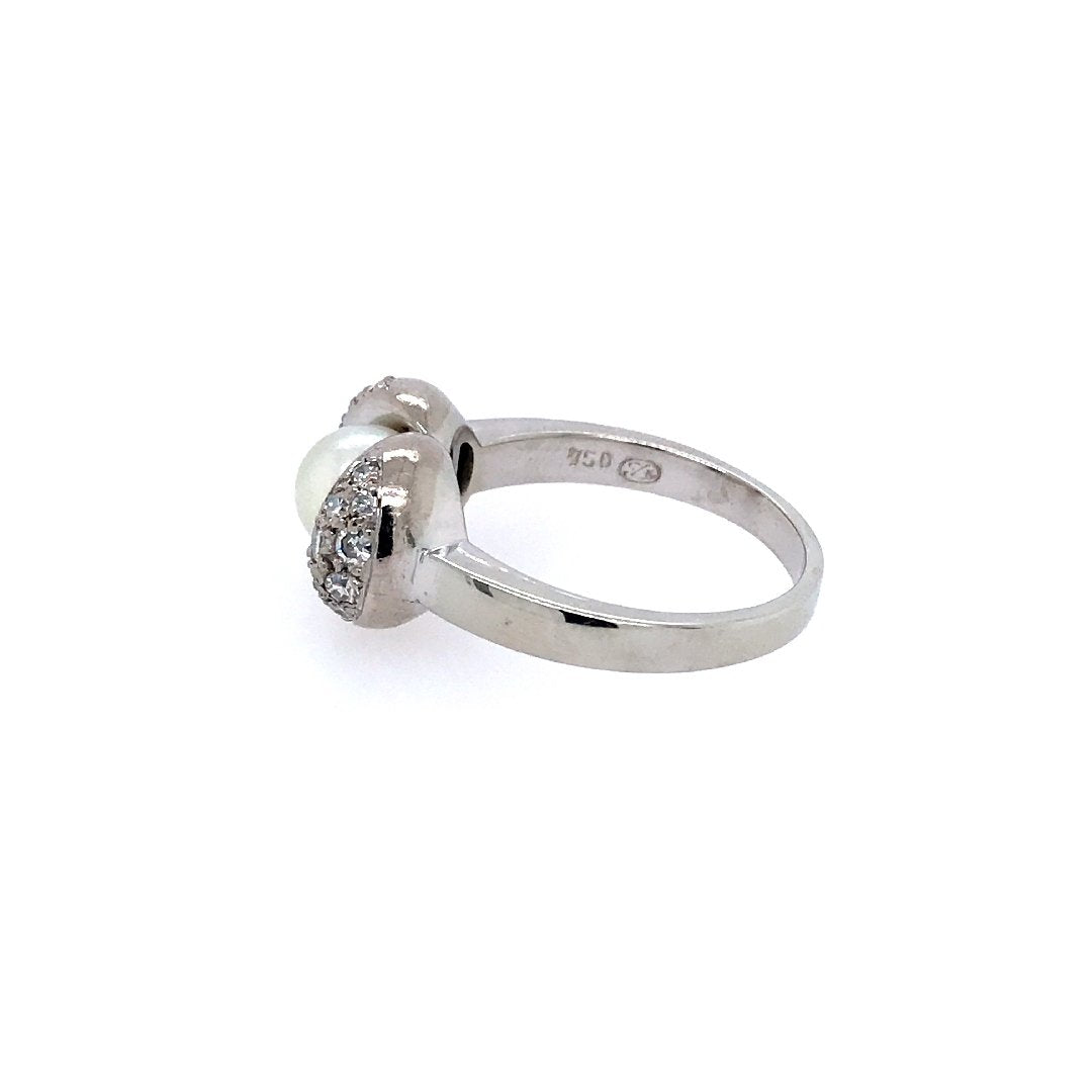 antiker-echtschmuck-antike-ringe-Ring Weissgold 750 mit Perle &amp; Diamanten-10319-Prejou