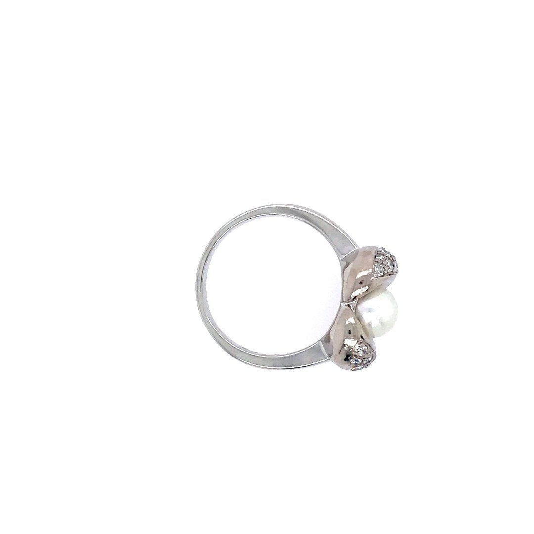 antiker-echtschmuck-antike-ringe-Ring Weissgold 750 mit Perle &amp; Diamanten-10319-Prejou