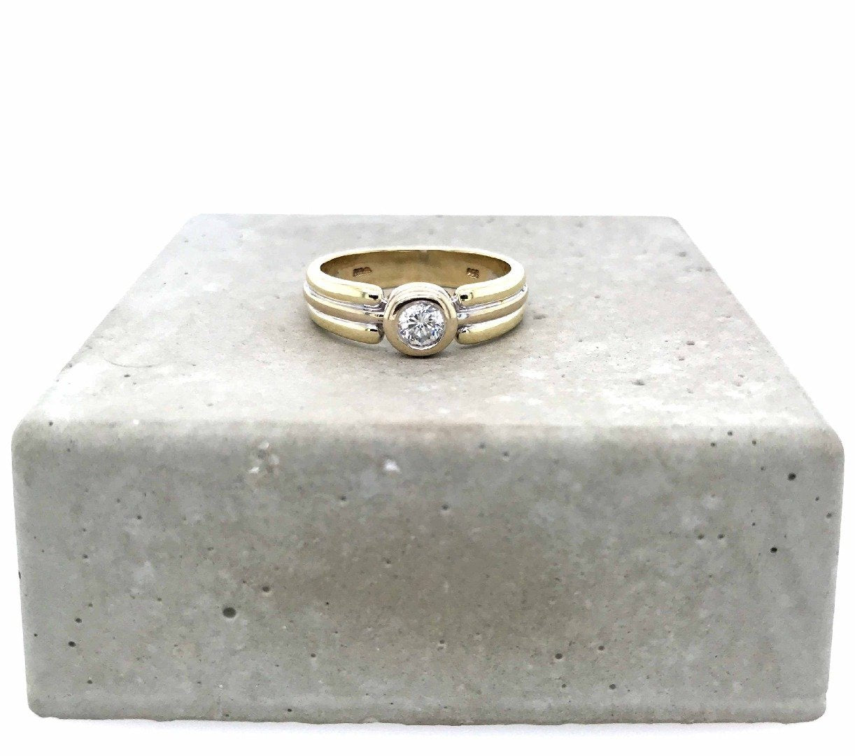 antiker-echtschmuck-antike-ringe-Solitaire Bicolor Gold 585 mit Brillant-10155-Prejou