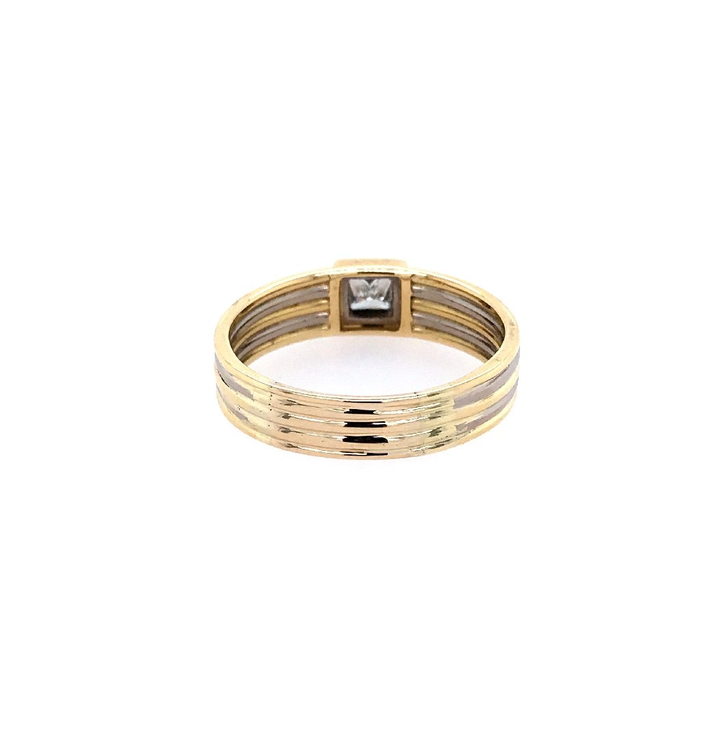antiker-echtschmuck-antike-ringe-Solitaire Bicolor Gold 750 mit Diamant in Princess Cut, 0,7 ct-10789-Prejou