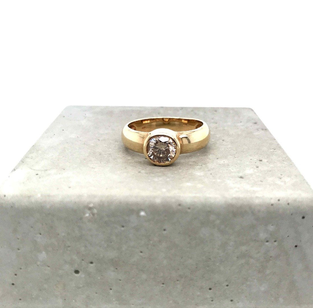 Vintage Ring-Solitaire Ring Gelbgold 585 mit Brillant 1 ct-10422-Prejou